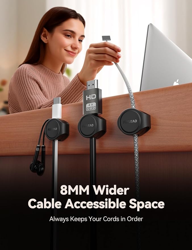 8-Pack Silicone Cord Organizer Magnetic Cable Clips, Adhesive Cable Management Under Desk Wire Hider, FLYLEAD Desktop Cable Organizer for Phone, Office Workspaces Desk Organization Home Accessories
