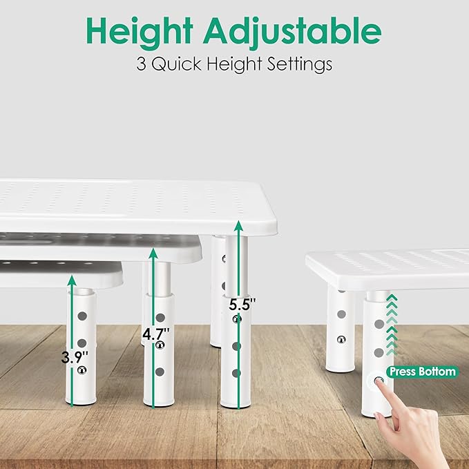 Monitor Stand Riser, 3 Height Adjustable Monitor Stand with Pen Holder, Dual Monitor Riser Laptop Riser for Office, Home, School Supplies, 1 Pack, White