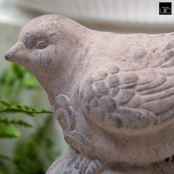 Bird Figurine with Design on Ball Pedestal for Outdoor, Small Decorative Washed Finish Bird Sculpture for Lawn, Patio Yard Lawn Ornament for Home Decor Items: 6.25"x6.50"x10.50"H, 6.50"x6.25"x10.50"H