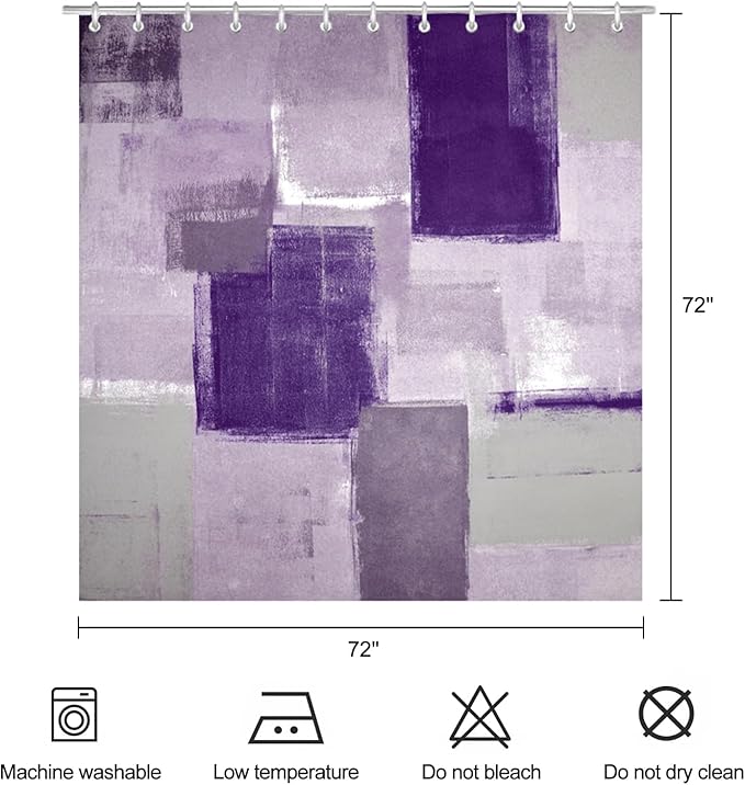 Purple Abstract Shower Curtain Purple and Grey Modern Ombre Art Painting Shower Curtains for Bathroom Waterproof Polyester Fabric Bathroom Curtain 72 x 72 Inch with 12 Hooks