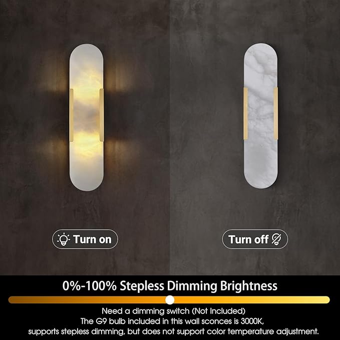 19.7in Brass Alabaster Wall Sconces, Natural Marble Wall Sconces Set of Two Indoor Alabaster Sconces for Living Room Modern Alabaster Sconces Wall Lighting for Dining Room Stairs Bedroom