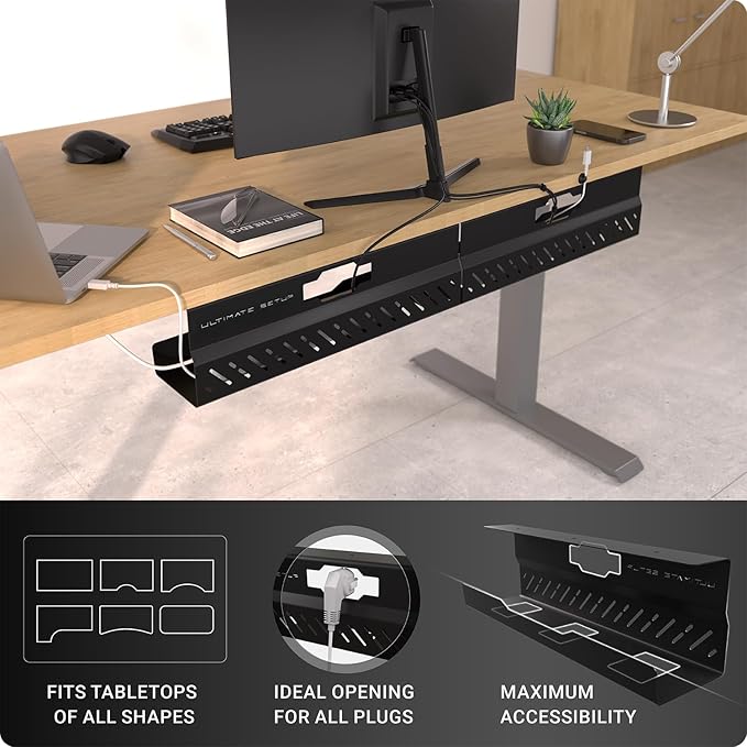 Under Desk Cable Management Tray no Drill – Wire Management - Cord Organizer – Huge Load Capacity – Under Desk Cable Tray no Drill (Black, 2 Pieces Set)