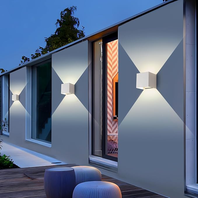 Matte White Square Wall Sconces Lights,3000K-6500K 3CCT,Adjustable Beam,1300LM High Brightness,15W Outdoor Sconce,Waterproof,Rust-Resistant,4.33 Inch,Outdoor Wall Lights & Indoor Wall Sconce(1 Pack)