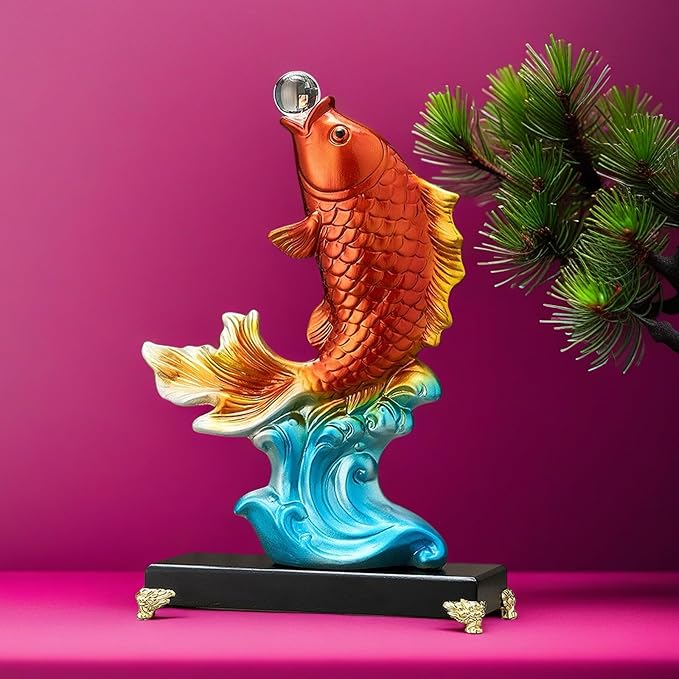 FUNSXBUG 13.3 Inch Large Chinese Feng Shui Fish Statue Sculpture Collectible Figurine Feng Shui Decor Home Office Decoration Tabletop Decor Ornaments Good Lucky Gifts (Red)