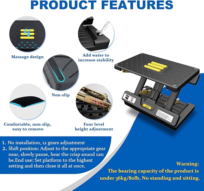 Foldable Foot Rest, Computer Foot Rest Under Desk, 12Modes Adjustable Ergonomic for Office, Loading Capacity 80 pounds, Removable Soft Cloth Pad, Yellow