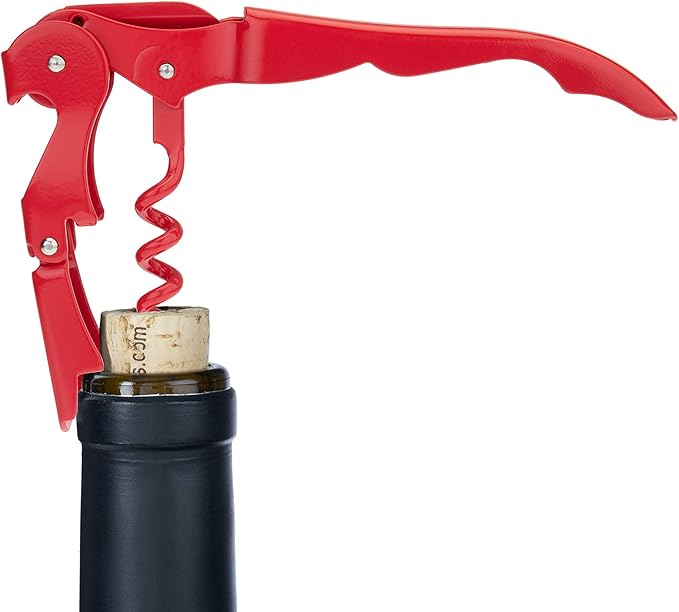 True Truetap Double Hinged Waiter's Corkscrew Wine Opener, Stainless Steel Wine Bottle Opener with Built In Foil Cutter, Home Bar Tools, Bar Cart Accessories, Wedding Gifts, Set of 1, Solid Red