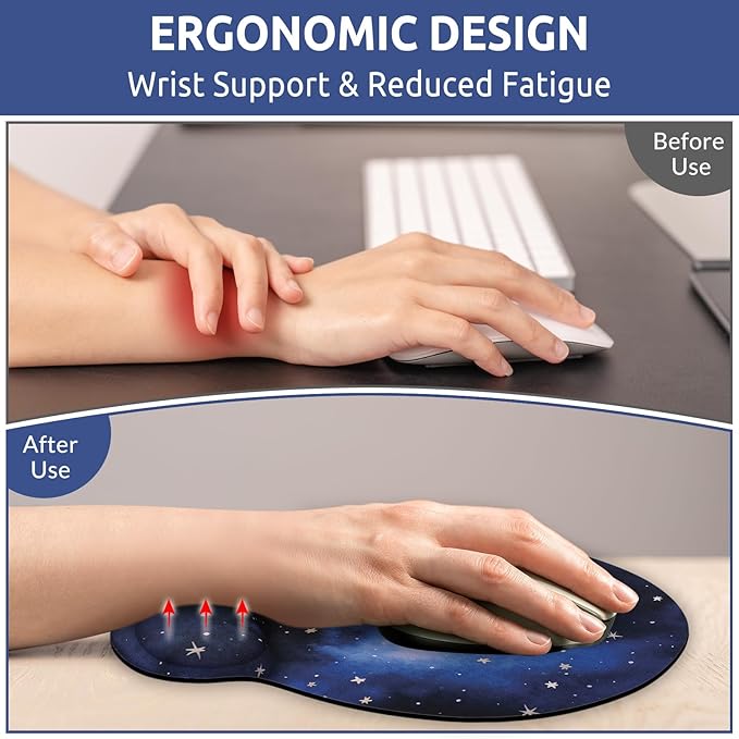 Ergonomic Mouse Pad with Wrist Rest, Small Mousepad with Non-Slip Rubber Base and Smooth Surface, Blue Mouse Pads for Desk, Office Desk Accessories