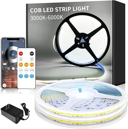 100ft COB LED Strip Lights DC 24V Dimmable 6000K White Flexible LED Tape Light for Bedroom, with Remote and app Control LED Tape Lights,for DIY Home Decoration