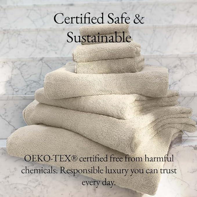 Italic Ultraplush 100% Australian Cotton Towels Standard 6 Piece Set, 2 Bath, 2 Hand, 2 Washcloths, 800GSM Lightweight, Highly Absorbent & Quick Drying Soft Resort Grade Towels (Sand)