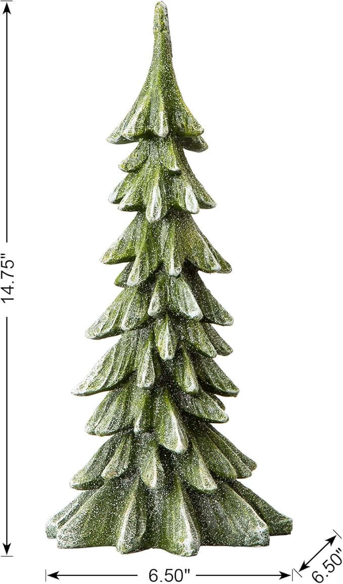 glitzhome Hand-Painted Resin Christmas Tree Tabletop Xmas Holiday Centerpiece Decoration, 14.75" H, Green