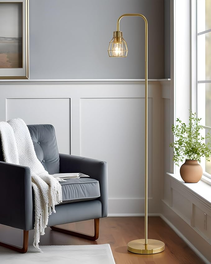 Oneach 63.75" Gold Floor Lamp for Living Room, Industrial Floor Lamp with 4W LED Bulb, Standing Lamp with Footswitch, Modern Floor Lamp for Bedroom Pole Lamp for Office Study Room Hotel