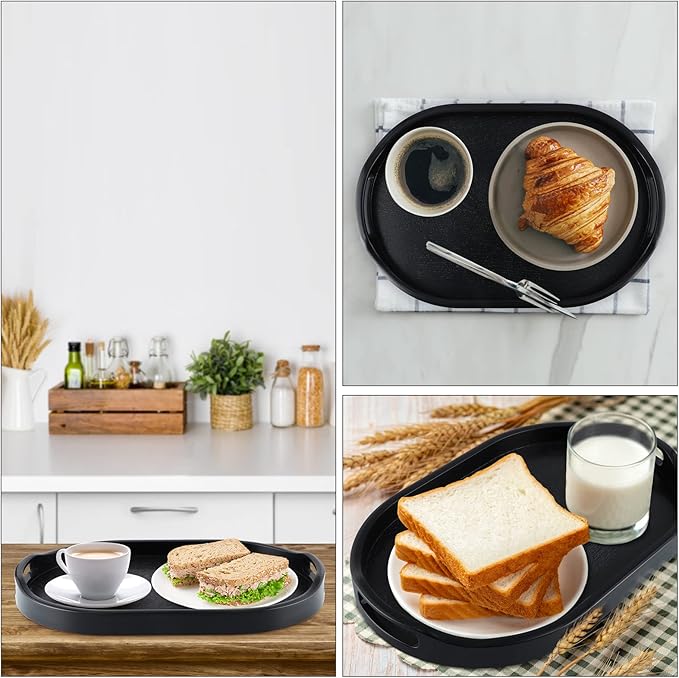 MDLUU Plastic Serving Tray, 17.1-Inch Long Ottoman Tray with Cutout Handles, Oval Butler Tray for Breakfast in Bed, Coffee Table Decor, Party (Large)
