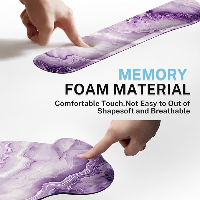 Britimes Purple Marble Gold Mouse Pad 3pcs Set with Wrist Support Non-Slip Rubber Base Ergonomic Pad,Mouse Wrist Cushion Support and Coasters for Home Office Gaming Easy Typing & Pain Relief