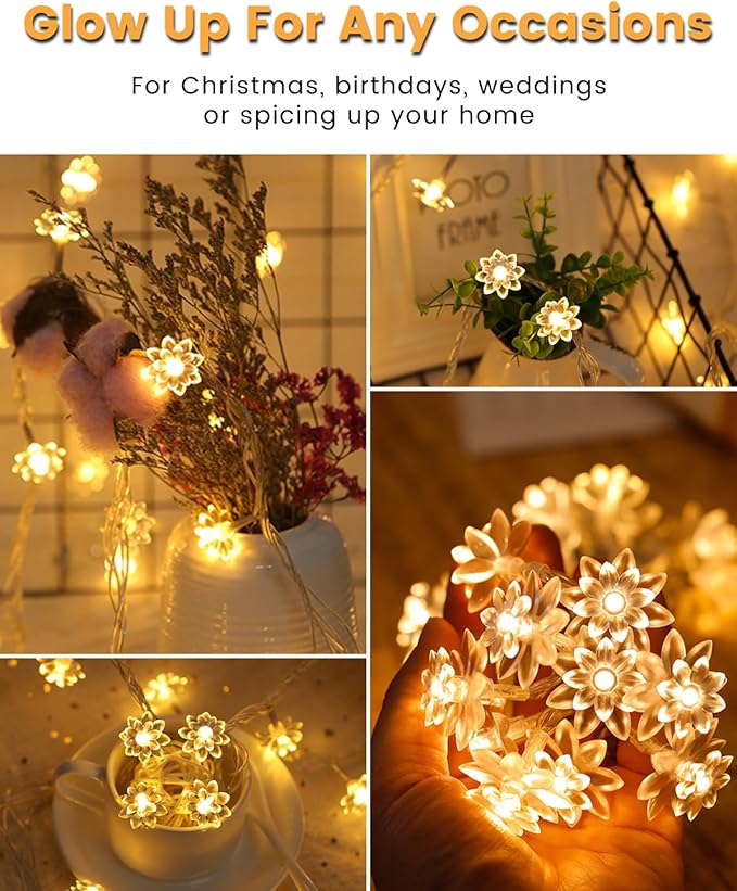 59 Ft 100 LED Flower Fairy Lights with Remote Timer, Plug in Connectable Twinkle Lights with Soft Flowers for Bedroom Wedding Dorm Indoor Outdoor Decor, Warm White