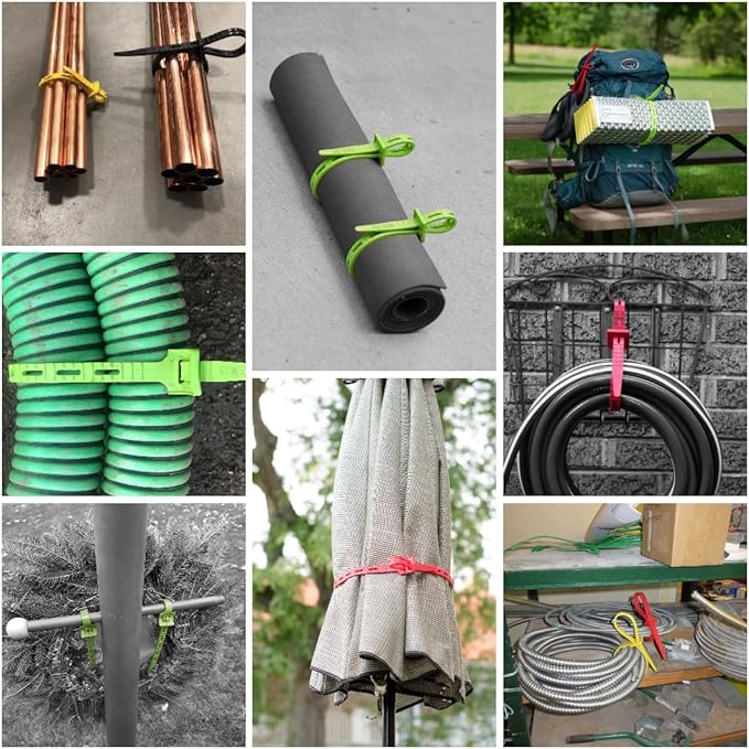 ONE TIE 20-Inch Reusable Zip Ties, Large Cable Management & Cord Organizer Zip Ties for Home, Office, and Industrial Use, Great for Gardening, Weather Resistant, Indoor/Outdoor Use, USA, 10pcs, Green