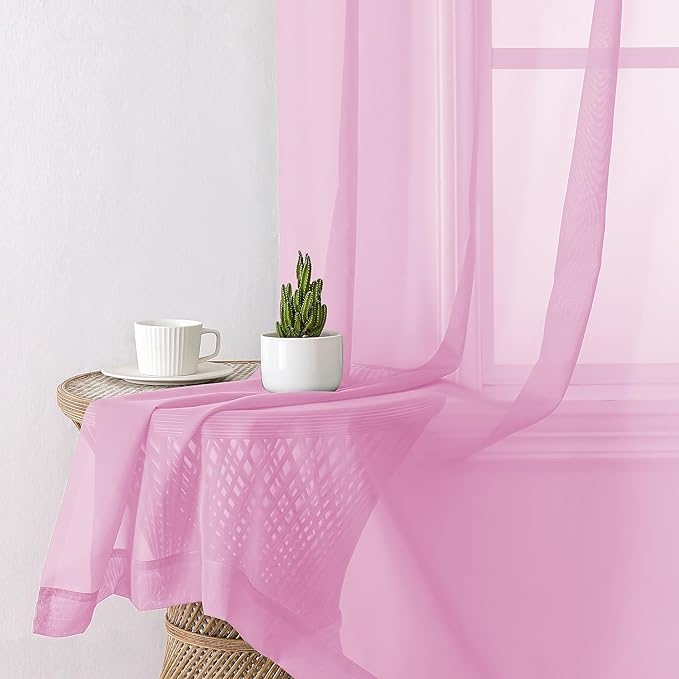 Aiyufeng Light Pink Sheer Curtains 63 Inch Length 2 Panels Set, Semi Transparent Voile Rod Pocket Sheer Window Drapes for Bedroom Bed Canopy Living Room Dining Wedding Party Backdrop, 40W x 63L inch