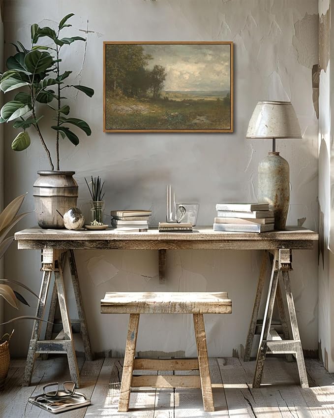 KISSFOX Vintage Landscape Canvas Wall Art Summer Farmhouse Countryside Scene Framed Wall Art Natural Rustic Tree Painting Art Prints Artwork For Living Room Bedroom Kitchen