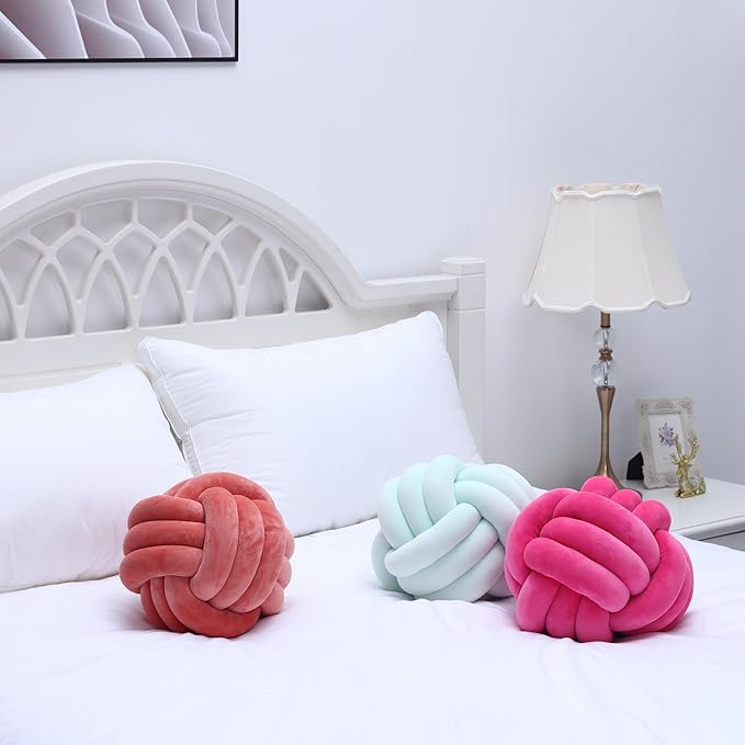 Petrella Knot Pillow Throw Pillows Ball Round Cute Throw Pillows Home Decor Cushion Decorative Aesthetic Spandex,Peaches 11inch