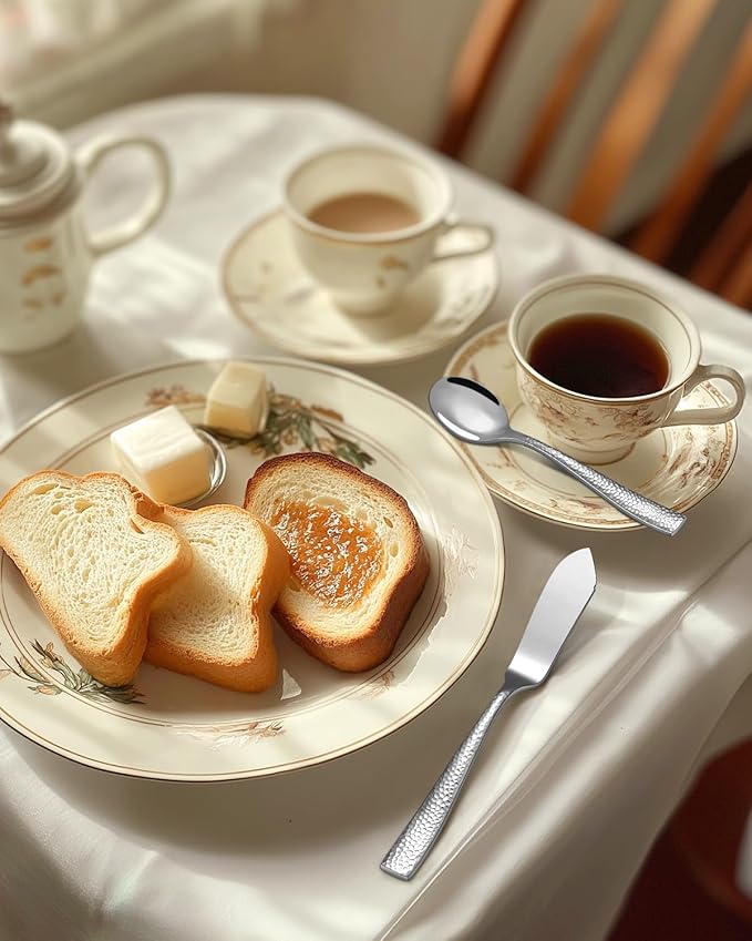 45-Piece Silverware Set with Serving Utensils, Ollex Durable Stainless Steel Hammered Flatware Set for 8 with Knives Forks Spoons Large Serving utensil Set for Home Restaurant, Dishwasher Safe