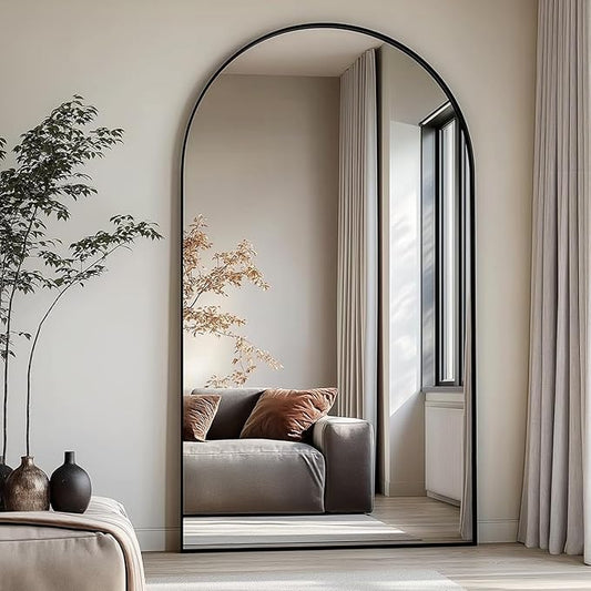 Arched Full Length Mirror, 76"x34" Large Floor Mirror, Full Body Mirrors for Leaning or Hanging, Standing Mirrors for Bedroom, Living Room,Dressing Room, Aluminum Alloy Frame, Black