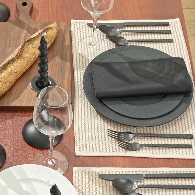 KINGSTONE 20 Pcs Black Hammered Silverware Set for 4, 18/10 Stainless Steel Heavy Duty Flatware Set, Tableware Cutlery Utensil Sets for Home Restaurant Dishwasher Safe