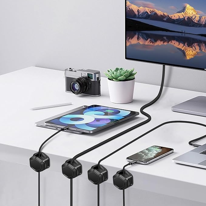 Cord Organiser, 20 Piece Magnetic Desktop Cord Clamp Management, Adjustable Cord Holder, Strong Bonding Cord Charger Holder for Home, Office, Car, Desk, Nightstand