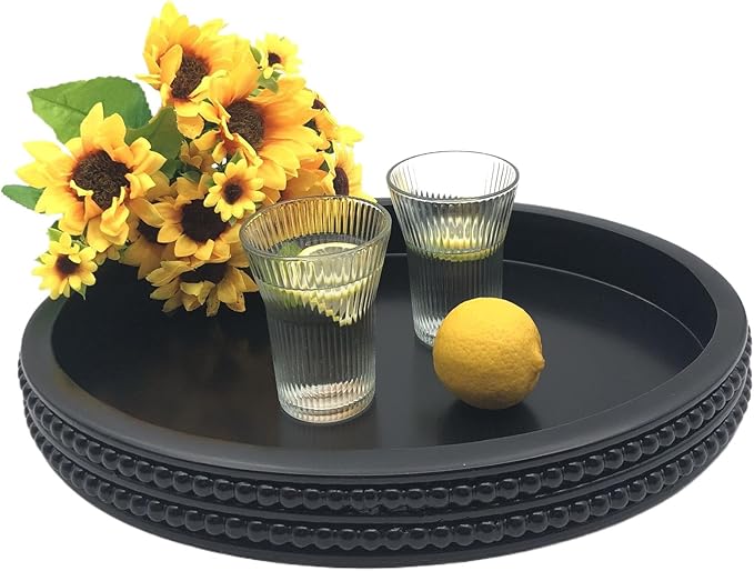 Carah & Cossh Oval Wooden Modern Decorative Tray 16''x12'', Farmhouse Rustic Serving Tray, Table Centre Tray, Perfect for Storage and Display (Black)