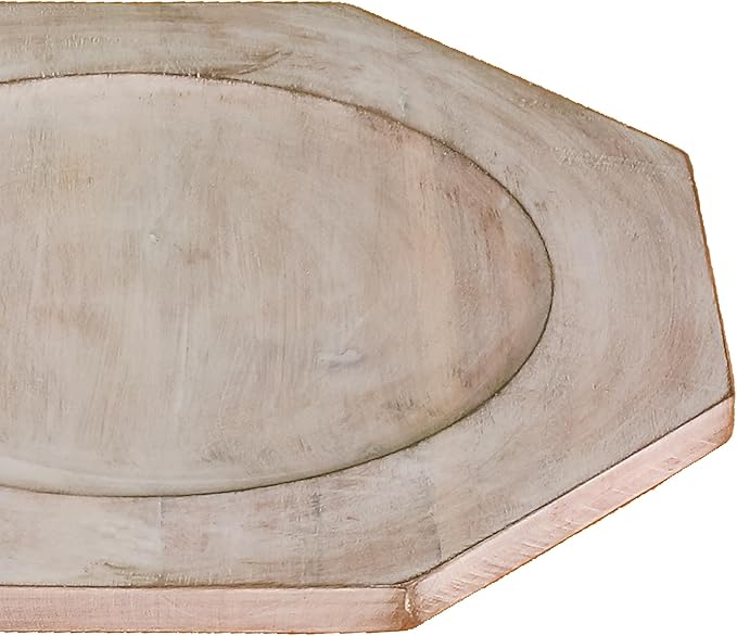 Alpha Living Home 2 Piece Handcrafted Wooden Plate - 13" Round Wood Dish, Party Platter and Tray for Sandwich Bread Serving, Appetizer Display, Vintage Ring Dish (White)