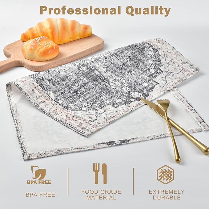 Snycler Table Runner Boho Table Runners Vintage Elegant Farmhouse Table Center Linen Decor for Home Dining Party Entrance (12x18 Inch ,Set of 4) Black