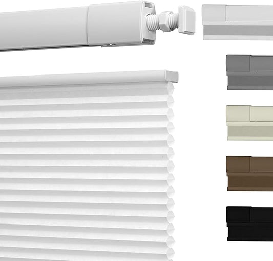 No Drill No Tools Cellular Shades Top Down Bottom Up Blackout Blinds for Windows Cordless Honeycomb Window Shades Easy to Install for Home, Light Filtering-White, 35.5" W x 64" H