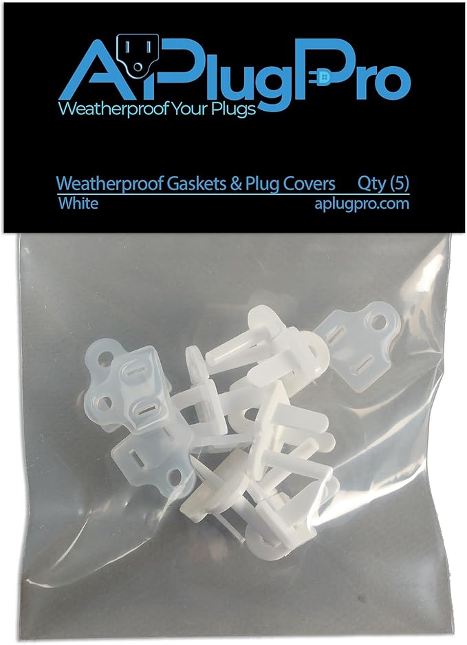 The Original Weatherproof Gaskets & Plug Covers - Made in USA, Outdoor Waterproof GFCI Protectors, Christmas Light Installation, Extension Cords, Stop GFCIs from Tripping (White, Qty 5) - by APlugPro