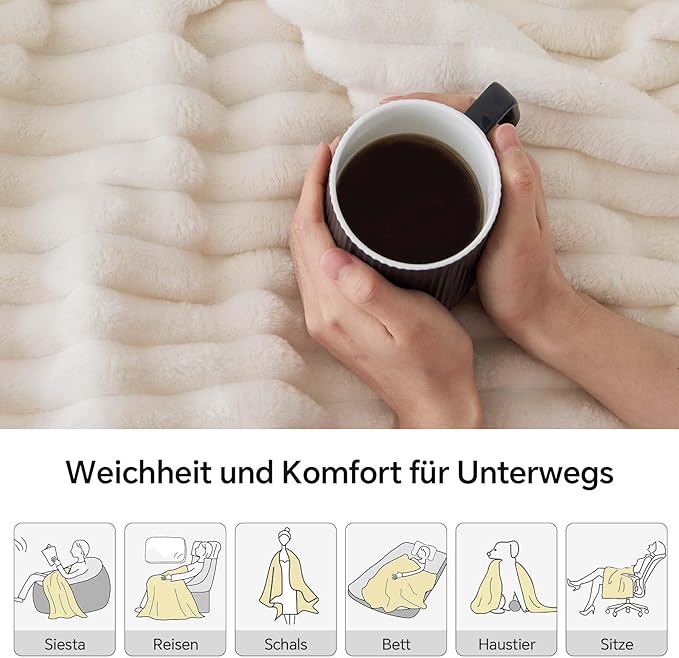 BEDELITE Fleece Throw Blanket for Couch - 300GSM Soft & Warm Fluffy Cream Blanket, Decorative and Giftable Striped Blankets for Women, Men, 50"x70"