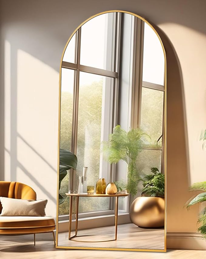 Floor Mirror, Full Length Mirror with Stand, Arched Wall Mirror, 27"x71"Mirror Full Length, Gold Floor Mirror Freestanding, Wall Mounted Mirror for Bedroom Living Room, Gold