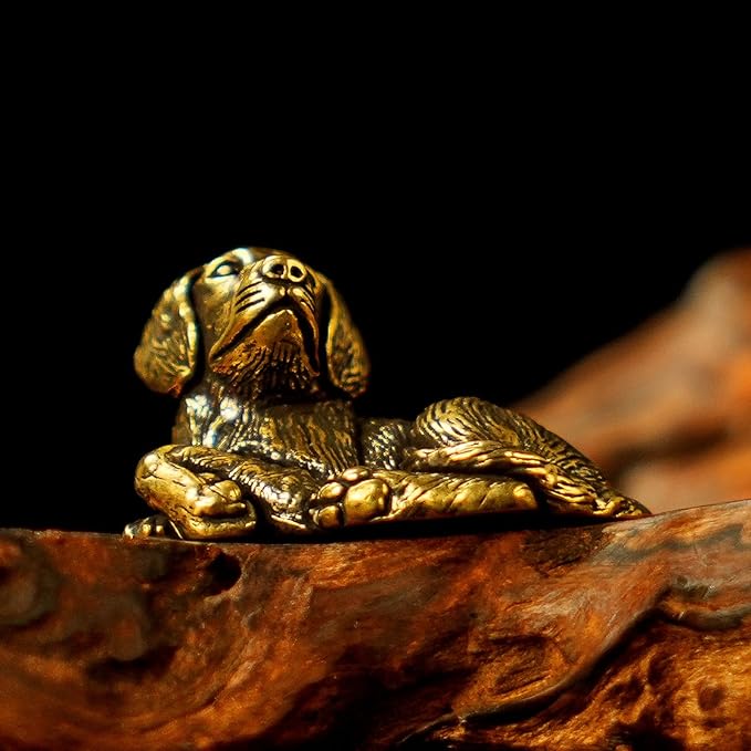 Solid Brass Sleeping Dog Statue - Handcrafted Vintage Awakening Puppy Sculpture, Cute Retro Desk Decor for Home & Office, Unique Gift for Dog Lovers, Collectible Art Figurine for Shelves