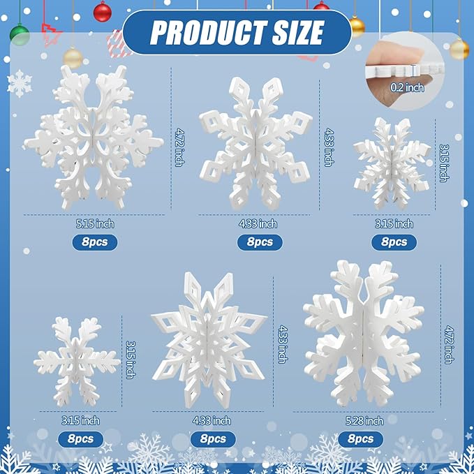 48 Pcs Wooden Snowflakes Table Decor 3D Snowflake Tabletop Signs Centerpiece for Christmas Xmas Winter Wonderland Decorations Home Party(White)