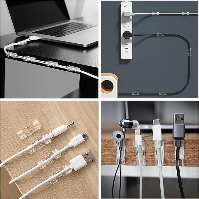 60 Piece Adhesive Cable Clip Set – Cable Organizer, Cable Holder for Desktop and Wall, Cable Stabilizer – Suitable for Home Office Cable Management, USB, Charging, Ethernet, Mouse (60)