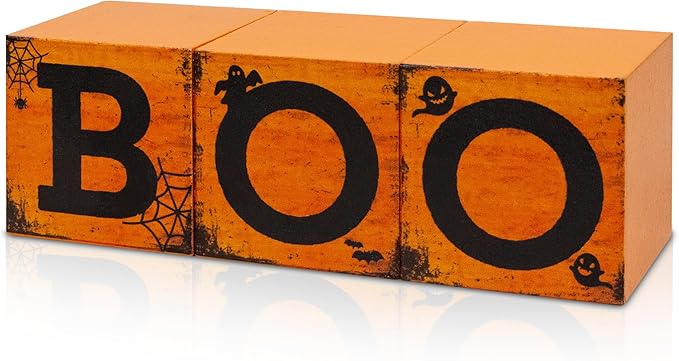 3 Pcs Halloween Wooden Tiered Tray Decor, Boo Decorations Gifts for Home, Halloween Table Centerpiece for Fall Party Kitchen