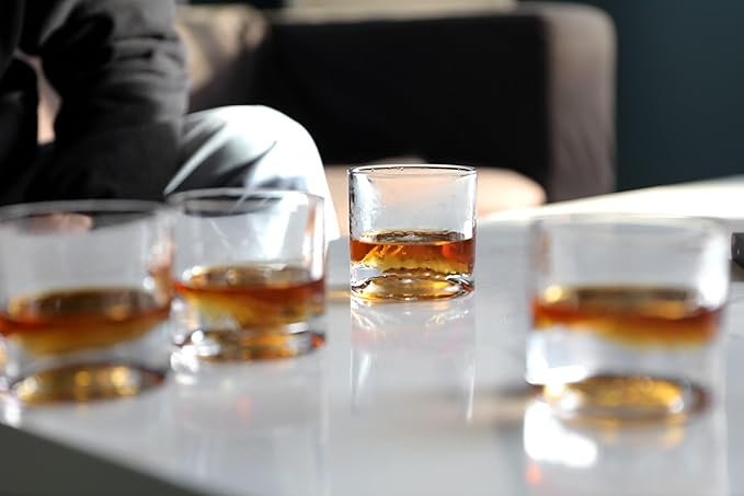 LIITON American Peaks Heavy Crystal Whiskey Glasses Gift Set of 4, Thick Freezable Bourbon Glass 1lb Each, Premium Whiskey Gifts for Men, Frozen Crystal Chills Cocktails, 10 oz