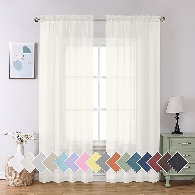 Aiyufeng 2 Pack Ivory Sheer Curtain 84 Inches Long, Light Filtering Airy Voile Drapes for Living Room, Patio, Sliding Door, Each 40" W x 84" L