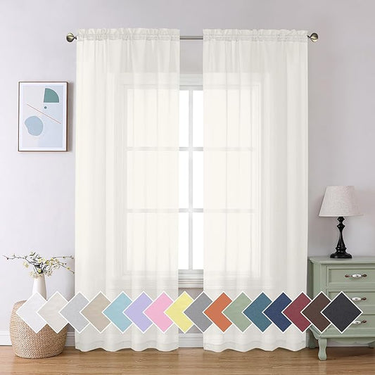 Aiyufeng 2 Pack Ivory Sheer Curtain 84 Inches Long, Light Filtering Airy Voile Drapes for Living Room, Patio, Sliding Door, Each 40" W x 84" L