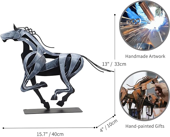 Horse Statue, Unique Metal Art Sculpture for Vintage Home Decor, Modern Decor, Gift for Horse Lovers (Grey)