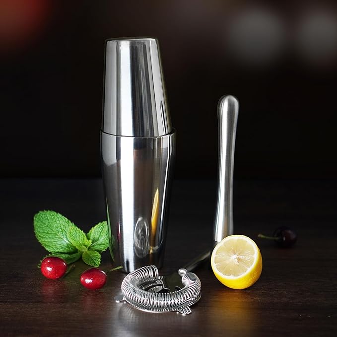 Cocktail Shaker, 4-Piece Pro Stainless Steel Bar Set, Mixed Drink Shaker, Cocktail Tin for Bartending
