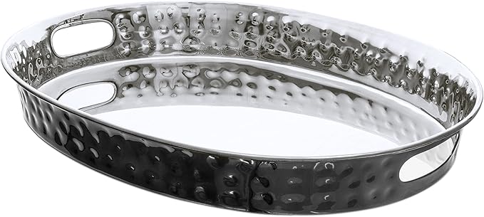 Monarch Abode Hand Hammered Metal Serving Tray with Handles, 17-Inch Black and Nickel Finish – Oval Serving Platter, Large Serving Tray for Party, Fruit Platter, Dessert Trays, Serving Dishes
