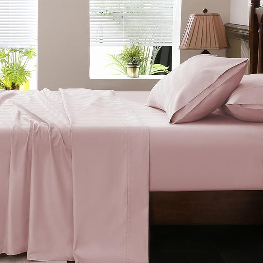Extra Deep Pocket California King Sheets 18-24 Inch 100% Egyptian Cotton 1000 Thread Count Sateen Weave Soft Breathable 4 Pieces（California King,Light Pink）