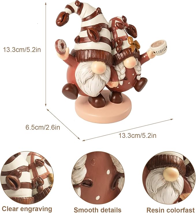 Coffee Gnomes Figurines Coffee Bar Station Decor, 5.2" Resin Gnomes Decorations for Home, Cute Small Indoor Accessories Tiered Tray Kitchen Table Desk Shelf Fall Gifts
