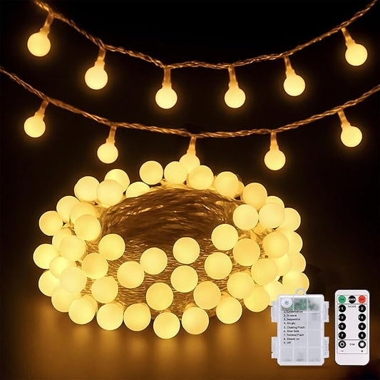 JMEXSUSS Globe Indoor String Lights Battery Operated, 100 LED Battery Powered String Lights Outdoor Waterproof, 33ft Twinkle String Light with Remote Timer for Bedroom Camping Decor, Warm White