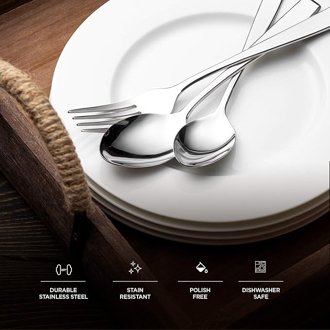 Godinger Silverware Set, Flatware Sets, Mirrored Stainless Steel Cutlery Set, Spoons Forks Knives, 20 Piece Set, Service for 4