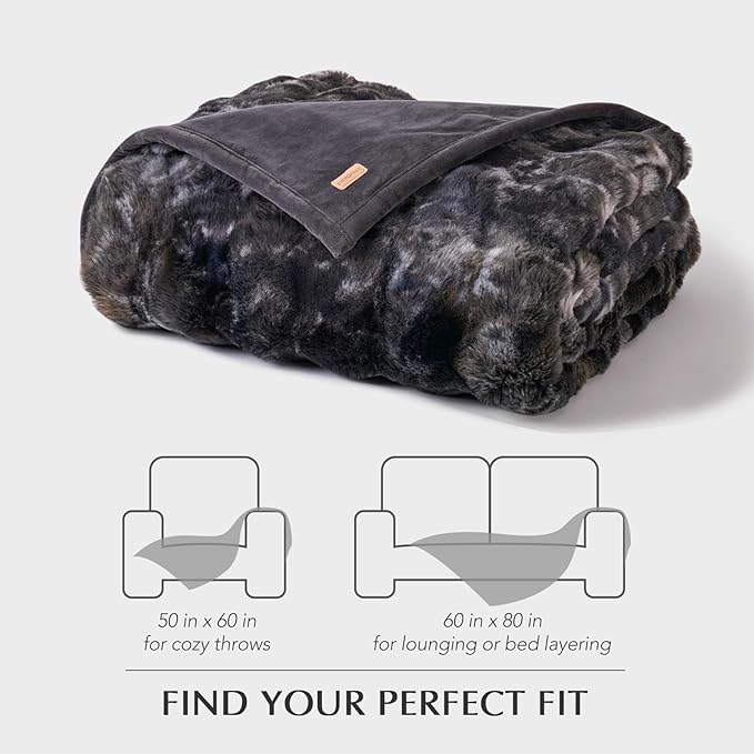 EverGrace Ultra Soft Luxury Fluffy Faux Rabbit Fur Throw Blanket, Thick Warm Bubble Throw for Bed, Cozy Plush Reversible Blankets for Couch, Chair, Sofa, Charcoal Grey Heather, 50x60 Inches