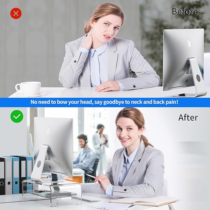 Acrylic Monitor Stand Riser Desk Shelf 2 Tier, 5 Inches High, Laptop Stand for Desk Clear Computer Desk Organizer Shelf for PC/Printer Storage Laptop Desktop Stand Organization