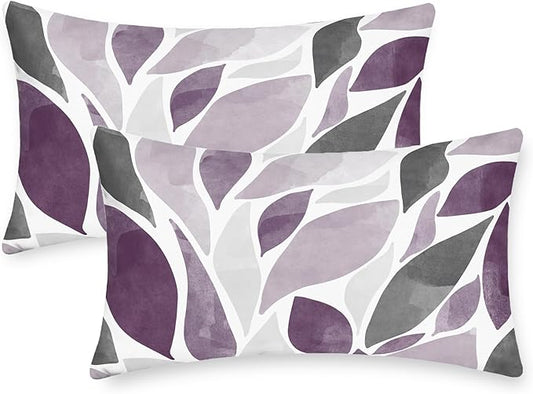 CaliTime Throw Pillow Cases Pack of 2 Cozy Fleece Falling Dahlia Floral Flowers Petals Decorative Cushion Covers for Couch Bed Sofa Farmhouse Decoration 12 X 20 Inches Deep Purple Grey